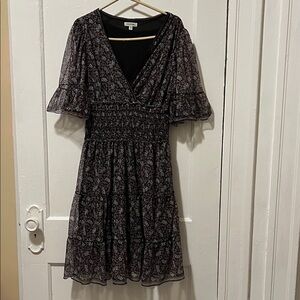 MAXSTUDIO Black and Purple Floral Midi Dress